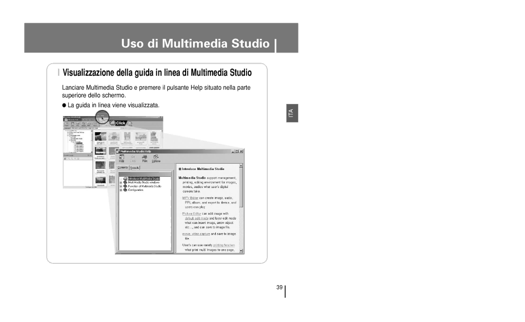 Samsung YH-J50KB/ELS, YH-J50GB/ELS manual Visualizzazione della guida in linea di Multimedia Studio 