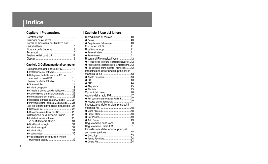 Samsung YH-J50GB/ELS, YH-J50KB/ELS manual Indice, Capitolo 1 Preparazione 