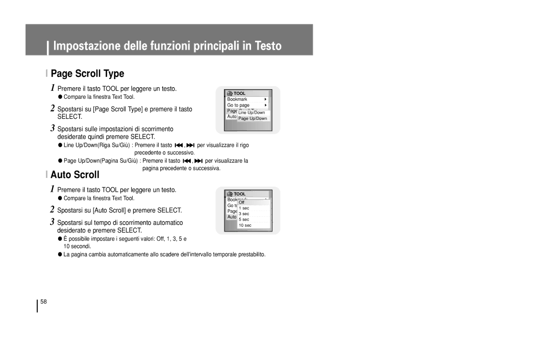 Samsung YH-J50GB/ELS, YH-J50KB/ELS manual Auto Scroll, Spostarsi su Page Scroll Type e premere il tasto 