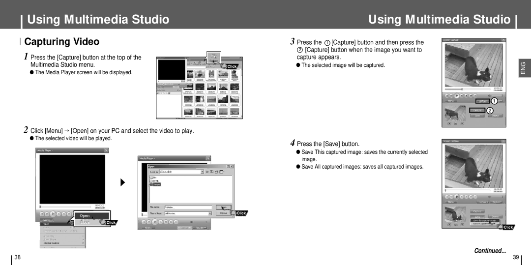 Samsung YH-J70 manual Capturing Video, Press the Save button, Media Player screen will be displayed 