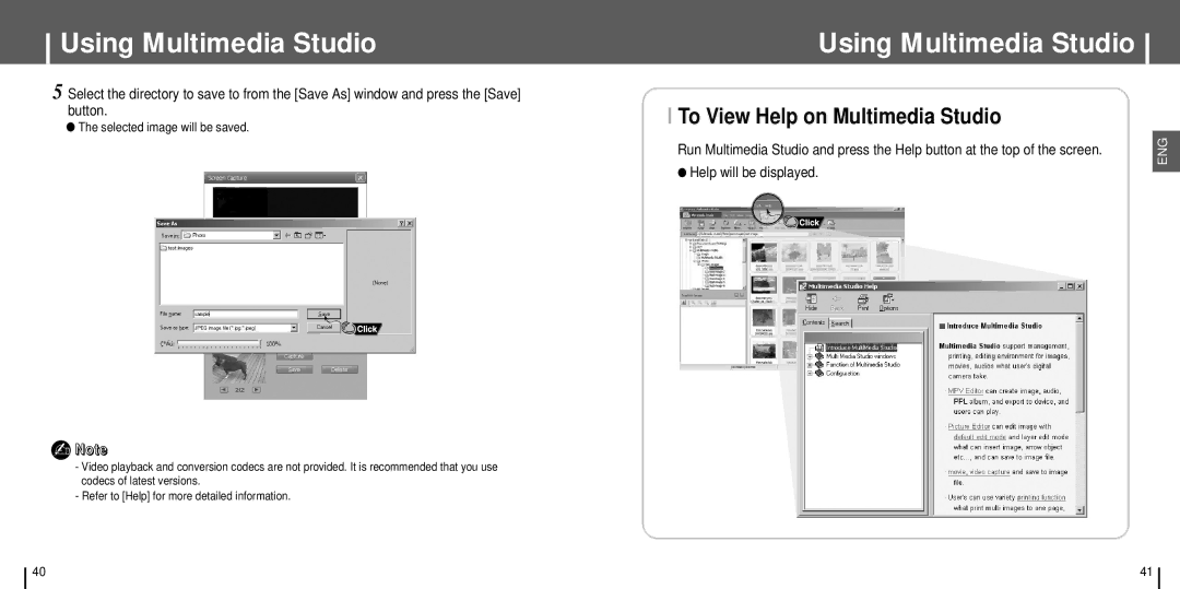 Samsung YH-J70 manual To View Help on Multimedia Studio, Help will be displayed 