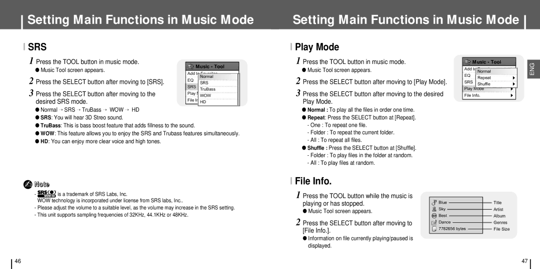 Samsung YH-J70 manual Play Mode, File Info 