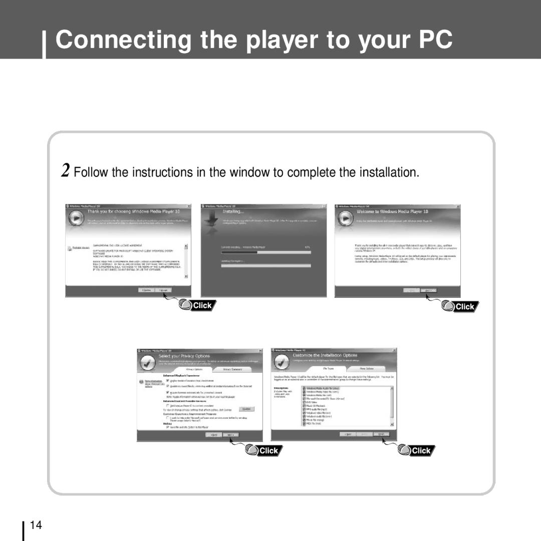 Samsung YH-J70J manual Connecting the player to your PC 