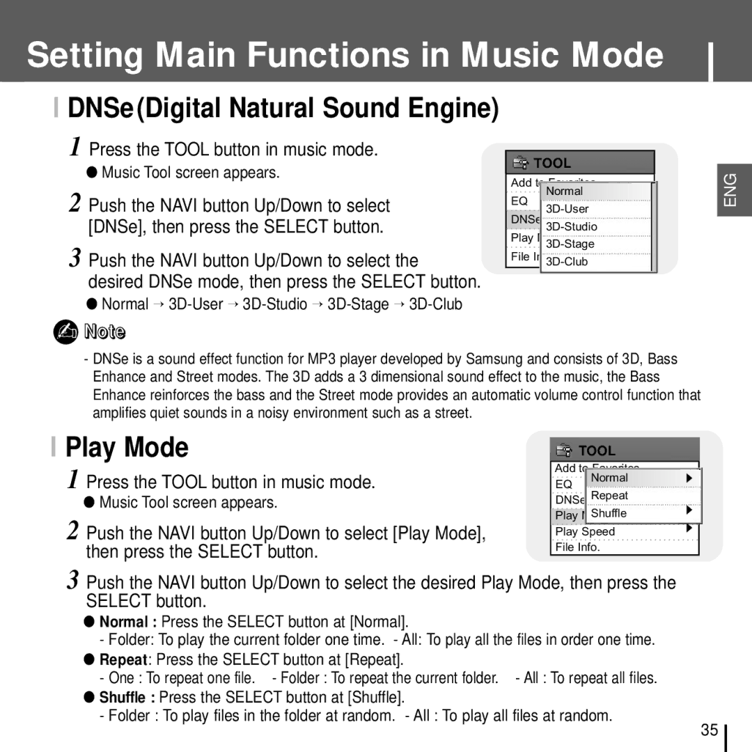 Samsung YH-J70J manual Play Mode, Normal → 3D-User → 3D-Studio → 3D-Stage → 3D-Club 