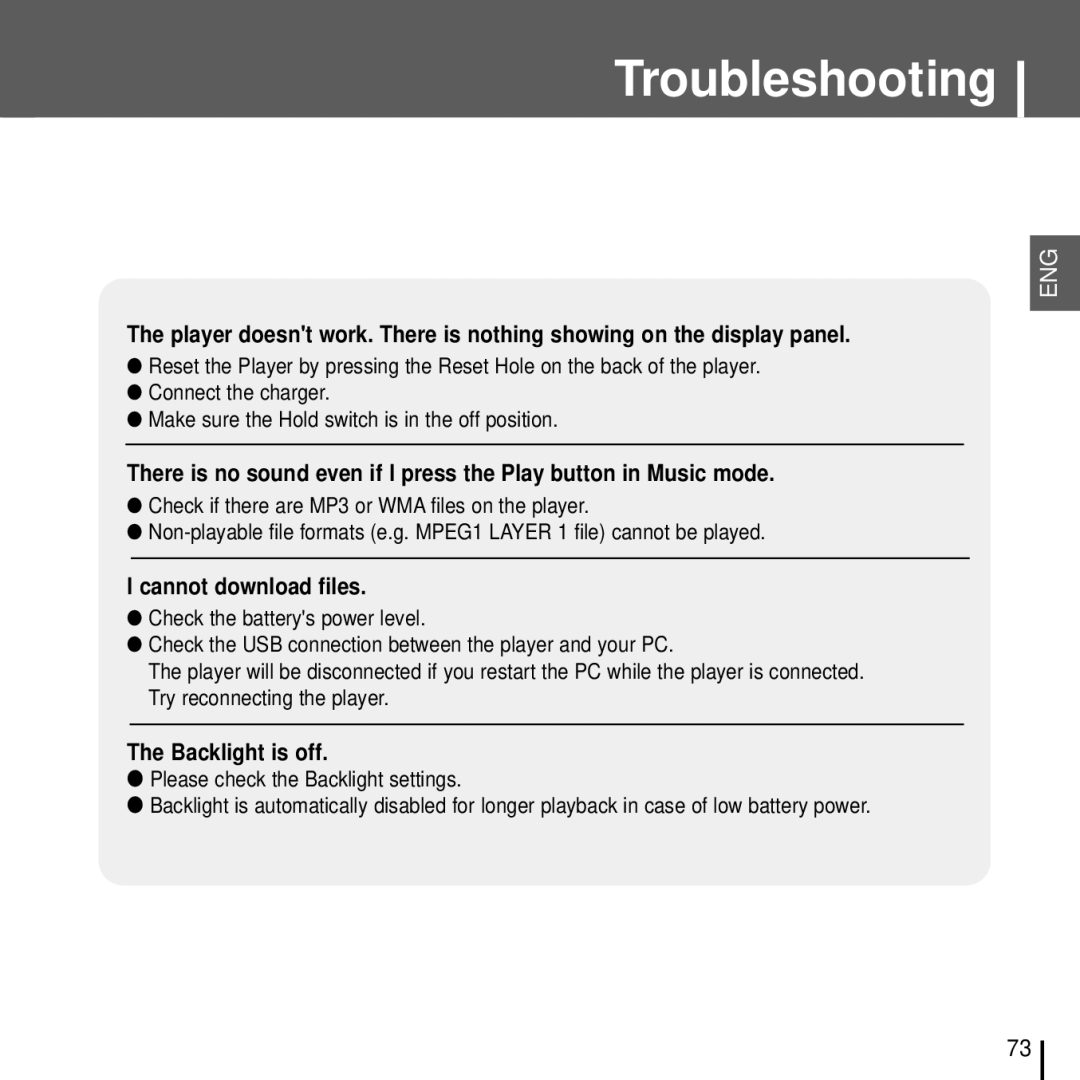 Samsung YH-J70J manual Troubleshooting, Cannot download files 