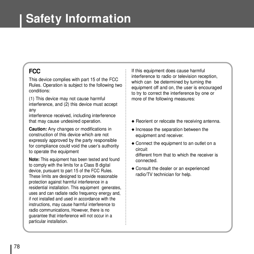 Samsung YH-J70J manual Safety Information, Fcc 