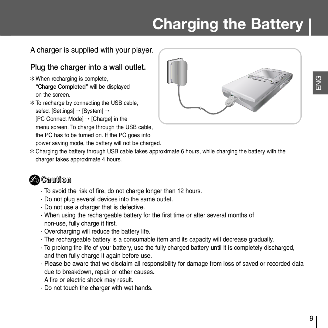 Samsung YH-J70J manual Charging the Battery 