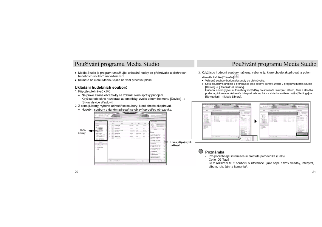 Samsung YH-J70LB/ELS, YH-J70SB/ELS manual Používání programu Media Studio, Ukládání hudebních souborů 