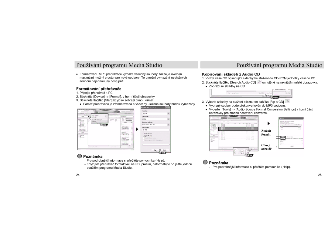 Samsung YH-J70LB/ELS, YH-J70SB/ELS manual Formátování přehrávače, Kopírování skladeb z Audio CD 