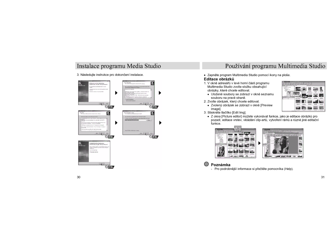 Samsung YH-J70SB/ELS, YH-J70LB/ELS manual Používání programu Multimedia Studio, Editace obrázků 