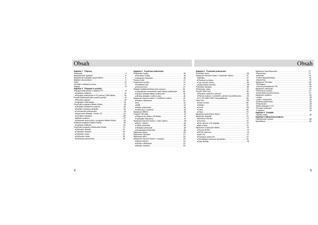 Samsung YH-J70LB/ELS, YH-J70SB/ELS manual Obsah, Kapitola 1 Přípravy 