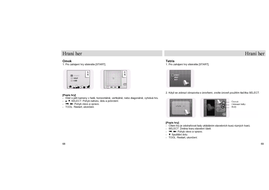 Samsung YH-J70LB/ELS, YH-J70SB/ELS manual Omok, Tetris 