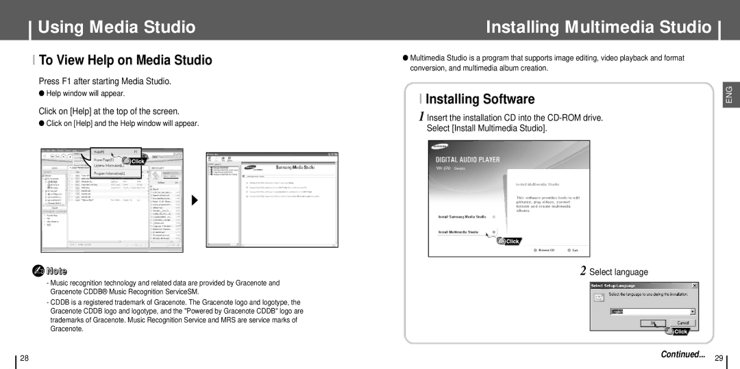 Samsung YH-J70SB/SUN Installing Multimedia Studio, To View Help on Media Studio, Press F1 after starting Media Studio 