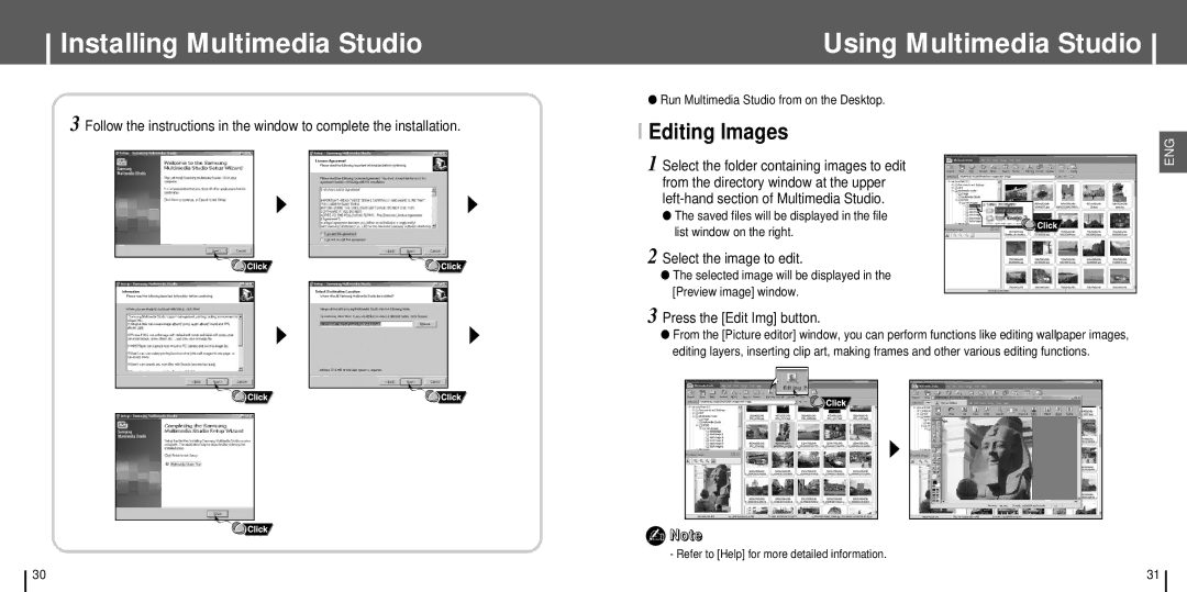 Samsung YH-J70SB/ELS manual Using Multimedia Studio, Editing Images, Select the image to edit, Press the Edit Img button 