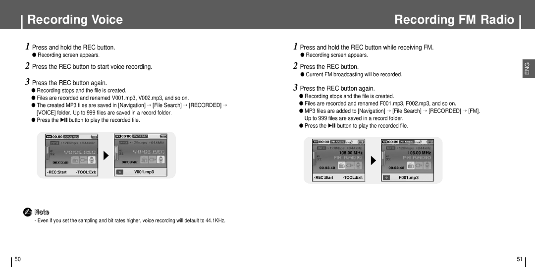 Samsung YH-J70SW/XSG, YH-J70SB/ELS, YH-J70SB/HAO, YH-J70SB/AAW, YH-J70SB/XSG, YH-J70SB/XSV Recording Voice, Recording FM Radio 