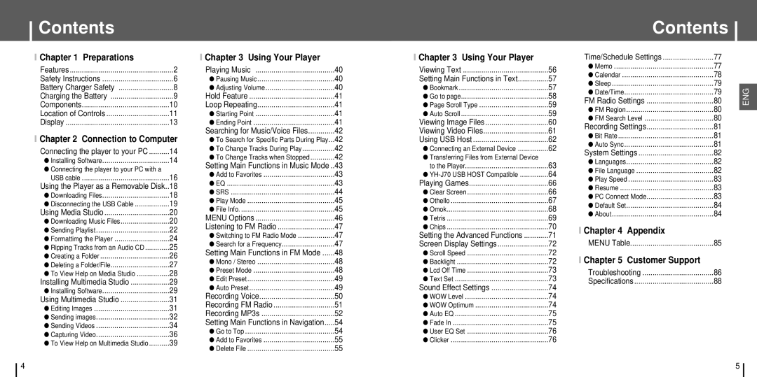 Samsung YH-J70SB/AAW, YH-J70SB/ELS, YH-J70SB/HAO, YH-J70SW/XSG, YH-J70SB/XSG, YH-J70SB/XSV, YH-J70SW/XSV, YH-J70SB/SUN Contents 