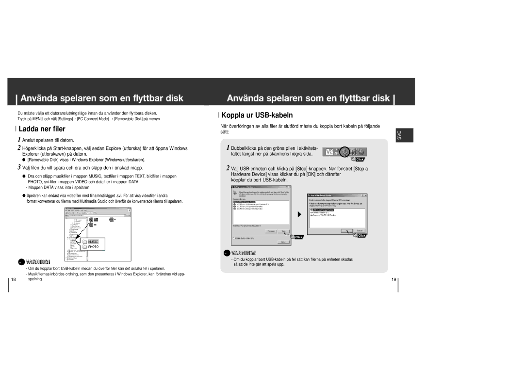 Samsung YH-J70SB/ELS manual Ladda ner filer, Koppla ur USB-kabeln 