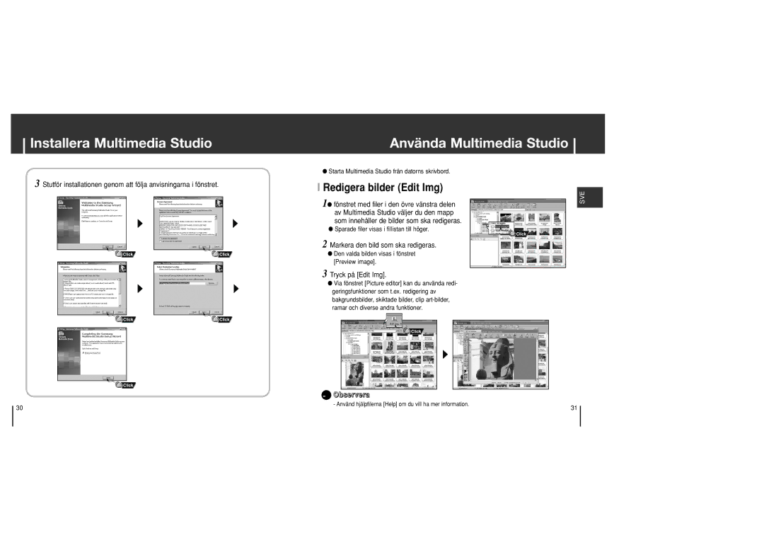 Samsung YH-J70SB/ELS manual Använda Multimedia Studio, Redigera bilder Edit Img, Markera den bild som ska redigeras 