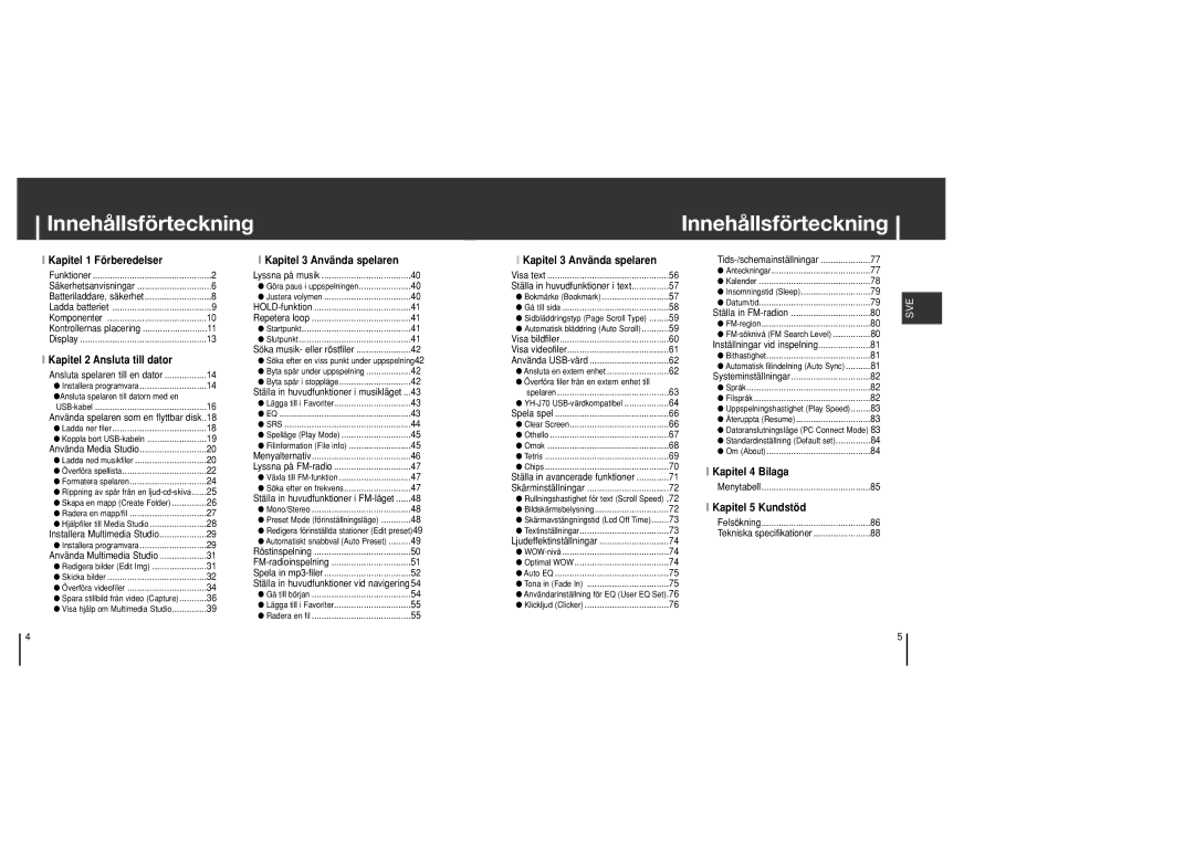 Samsung YH-J70SB/ELS manual Innehållsförteckning, Kapitel 1 Förberedelser 