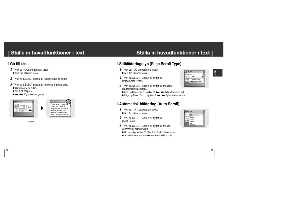 Samsung YH-J70SB/ELS manual Gå till sida, Sidbläddringstyp Page Scroll Type, Automatisk bläddring Auto Scroll 