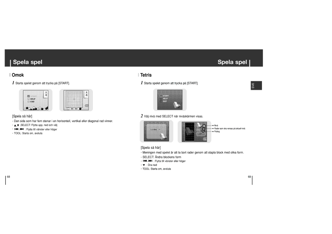 Samsung YH-J70SB/ELS manual Omok, Tetris 