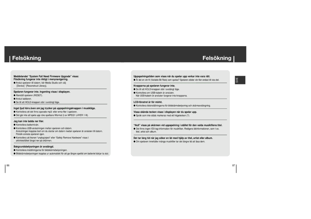 Samsung YH-J70SB/ELS manual Felsökning, Jag kan inte ladda ner filer 