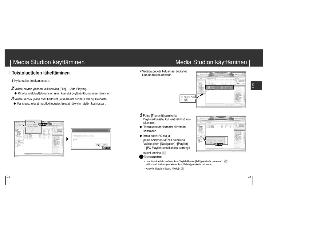 Samsung YH-J70SB/ELS manual Toistoluettelon lähettäminen, → PC Playlist katsellaksesi siirrettyä Toistoluetteloa 