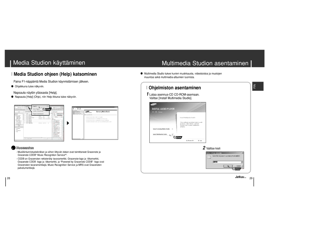 Samsung YH-J70SB/ELS manual Multimedia Studion asentaminen, Media Studion ohjeen Help katsominen, Ohjelmiston asentaminen 