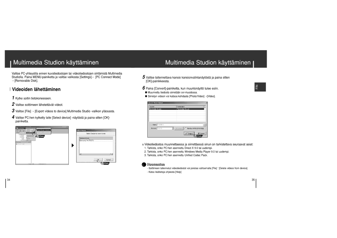 Samsung YH-J70SB/ELS manual Videoiden lähettäminen, → Removable Disk 