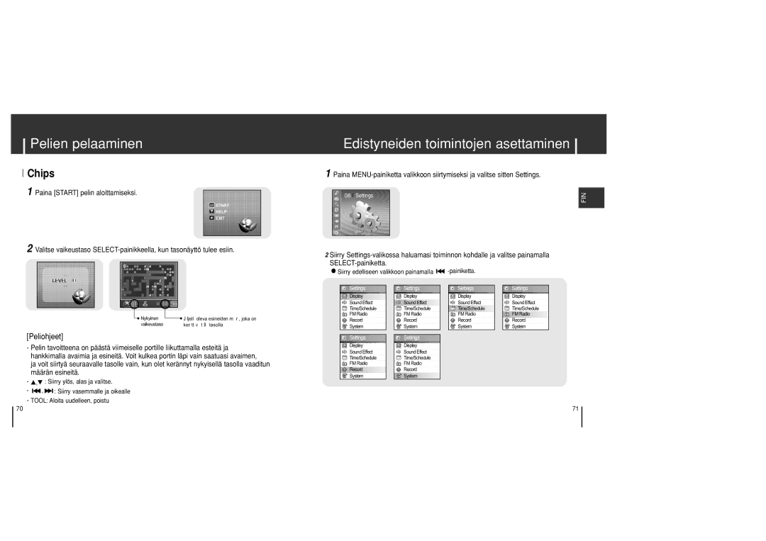 Samsung YH-J70SB/ELS manual Edistyneiden toimintojen asettaminen, Chips 