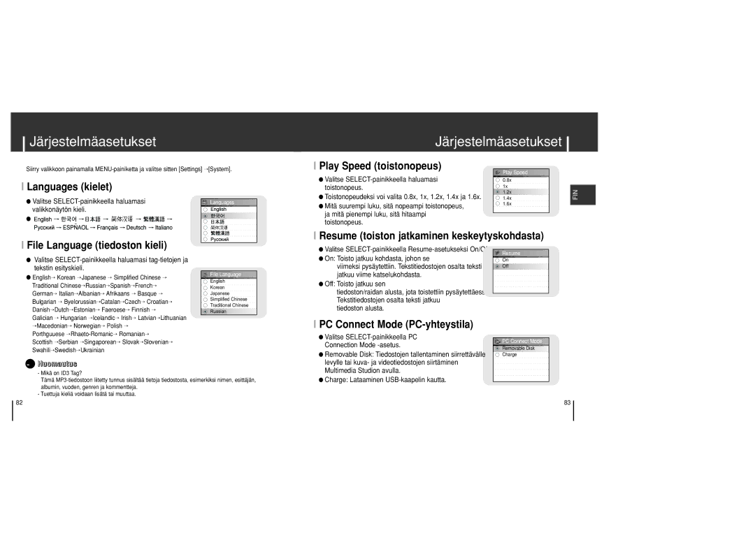 Samsung YH-J70SB/ELS manual Järjestelmäasetukset 