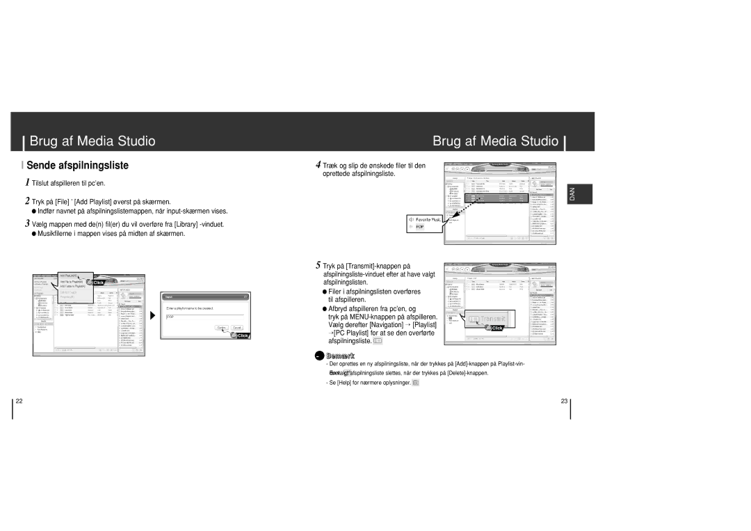 Samsung YH-J70SB/ELS manual Sende afspilningsliste 