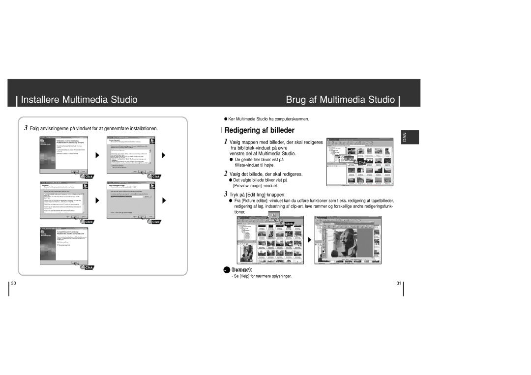 Samsung YH-J70SB/ELS manual Brug af Multimedia Studio, Redigering af billeder, Vælg mappen med billeder, der skal redigeres 