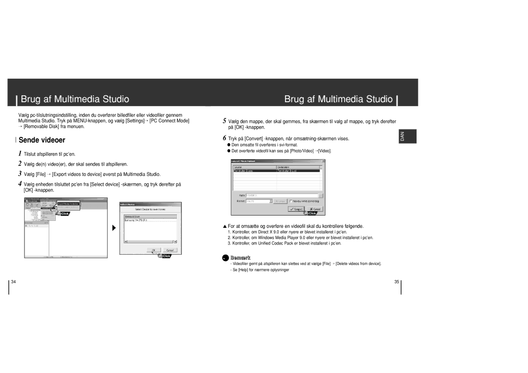 Samsung YH-J70SB/ELS manual Sende videoer, → Removable Disk fra menuen 