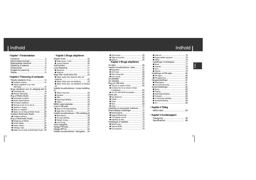 Samsung YH-J70SB/ELS manual Indhold, Kapitel 1 Forberedelser 