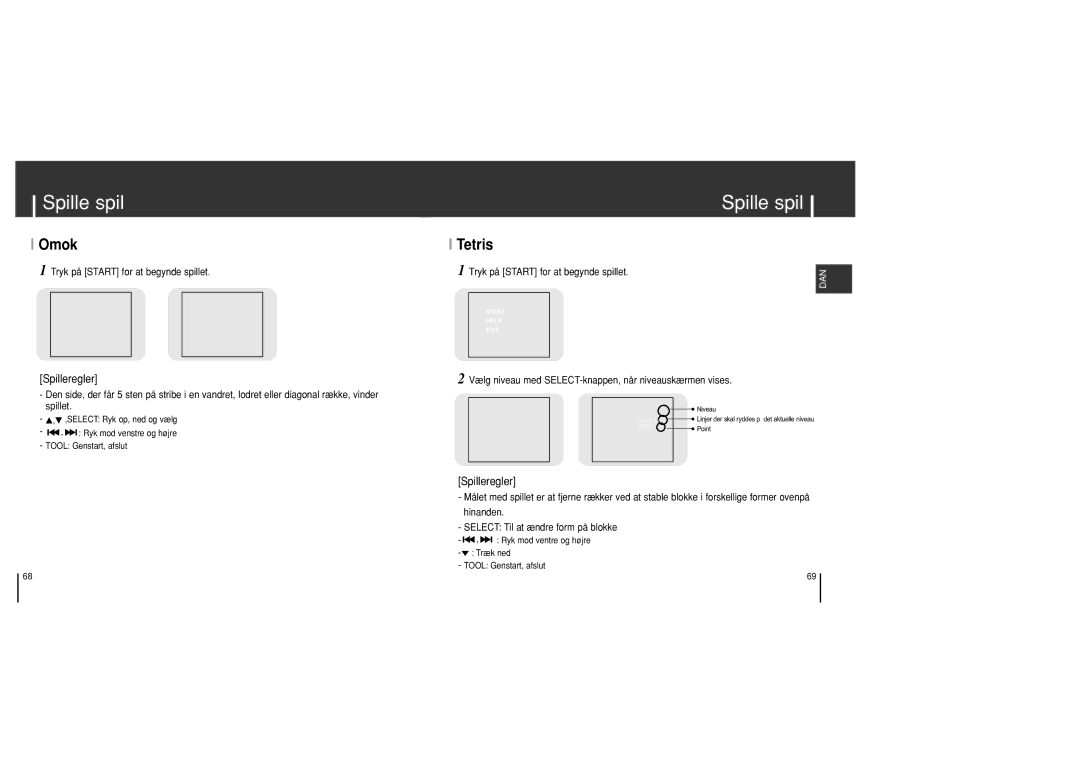 Samsung YH-J70SB/ELS manual Omok, Tetris 