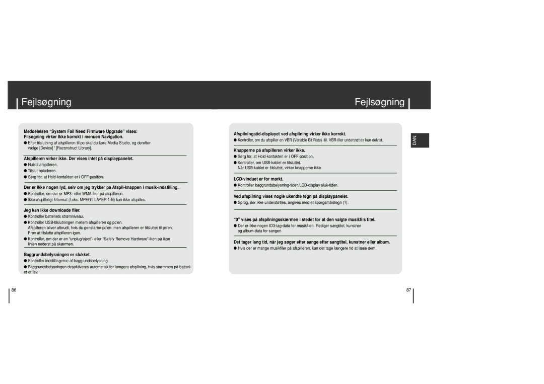 Samsung YH-J70SB/ELS manual Fejlsøgning, Jeg kan ikke downloade filer 