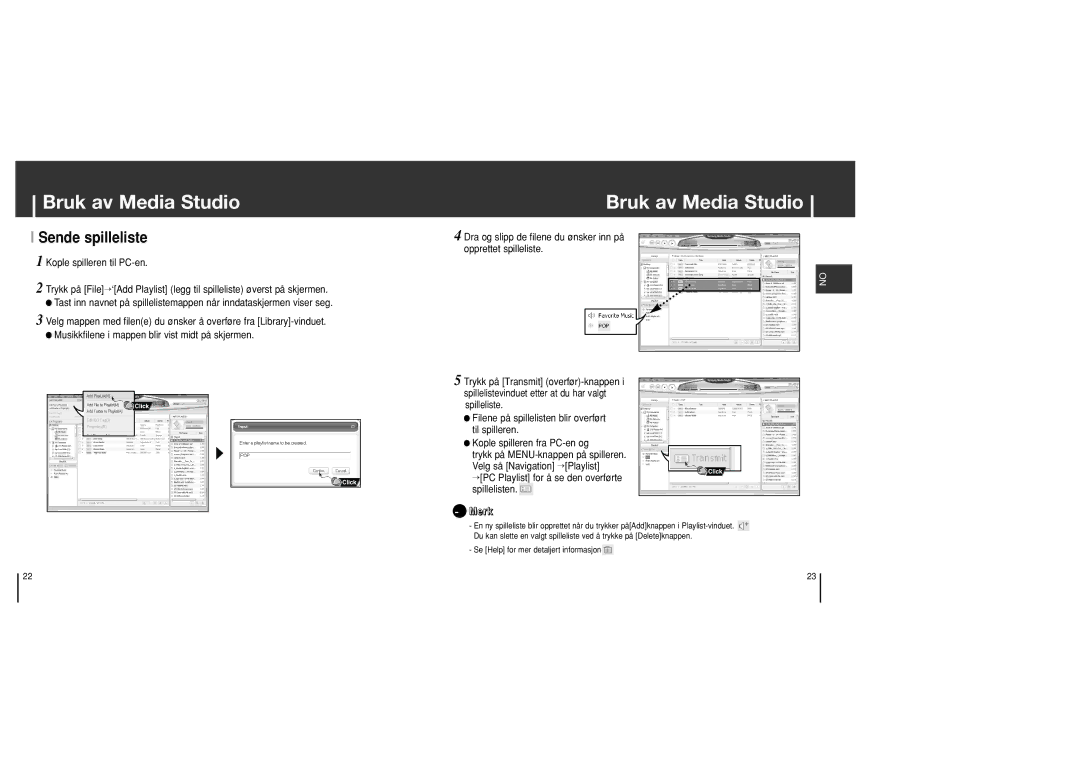 Samsung YH-J70SB/ELS manual Sende spilleliste 