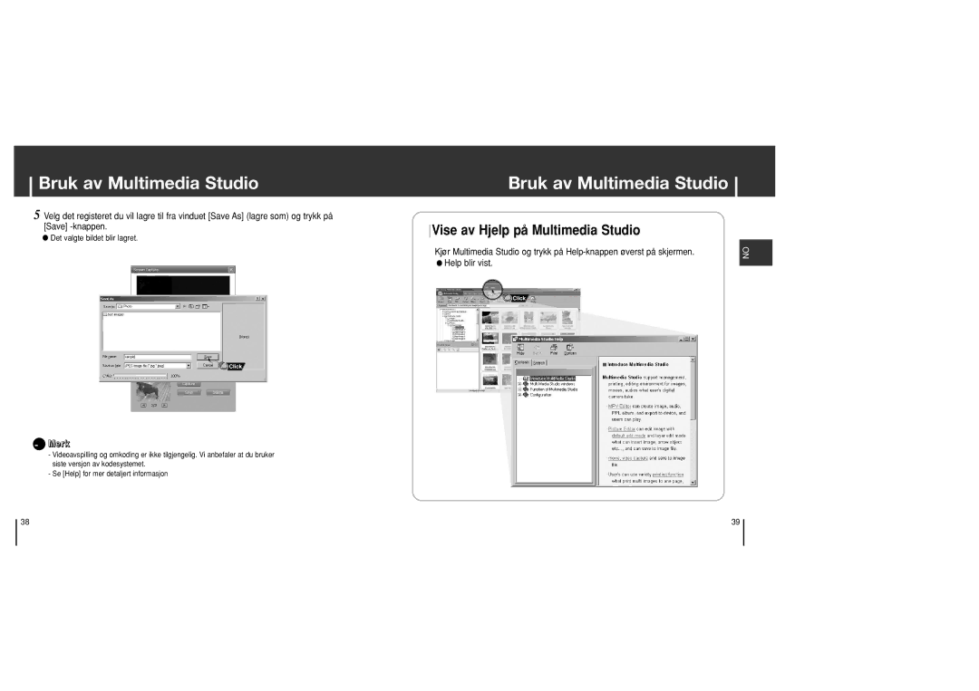 Samsung YH-J70SB/ELS manual Vise av Hjelp på Multimedia Studio 