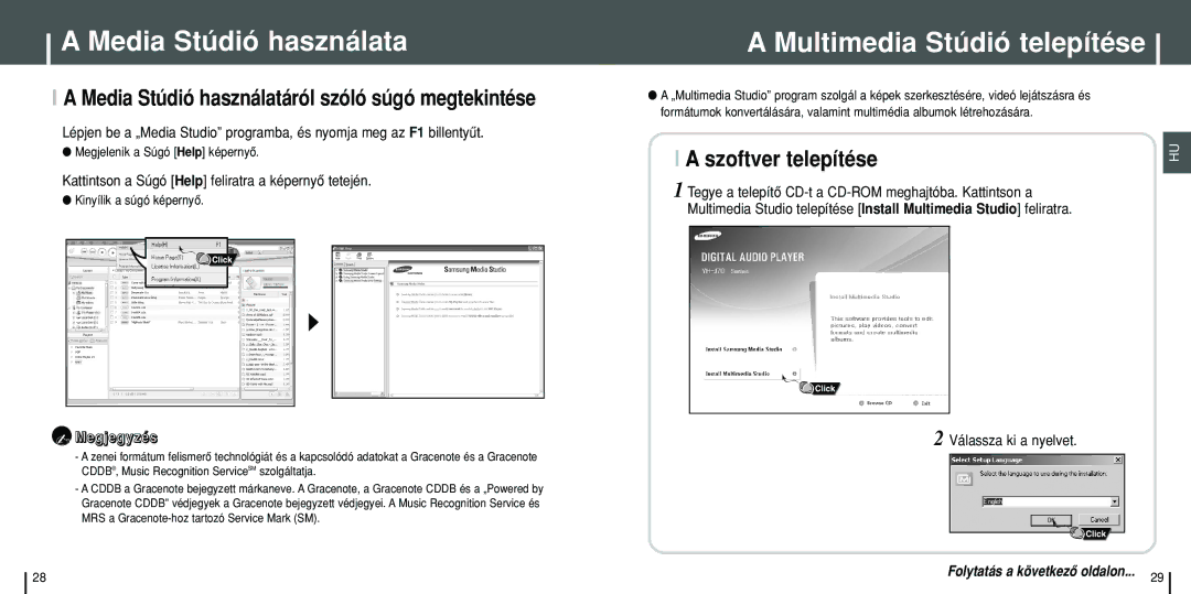 Samsung YH-J70SB/ELS, YH-J70SW/ELS manual Multimedia Stúdió telepítése, Media Stúdió használatáról szóló súgó megtekintése 