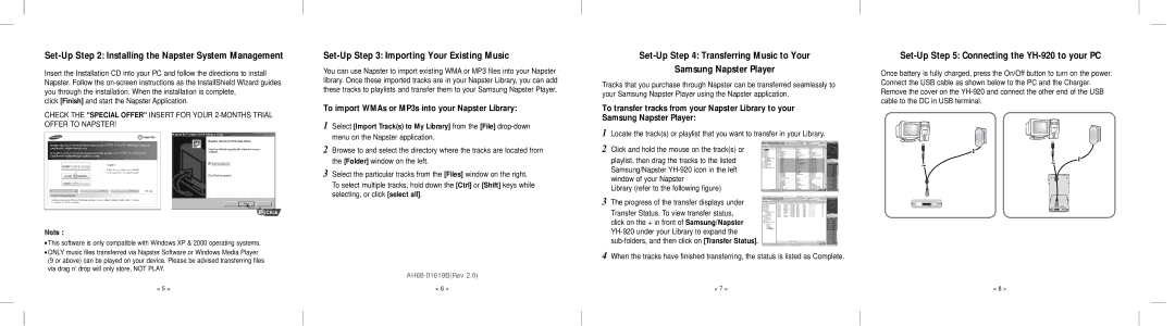 Samsung YH920GS2/ELS manual Set-Up Installing the Napster System Management, Set-Up Importing Your Existing Music 