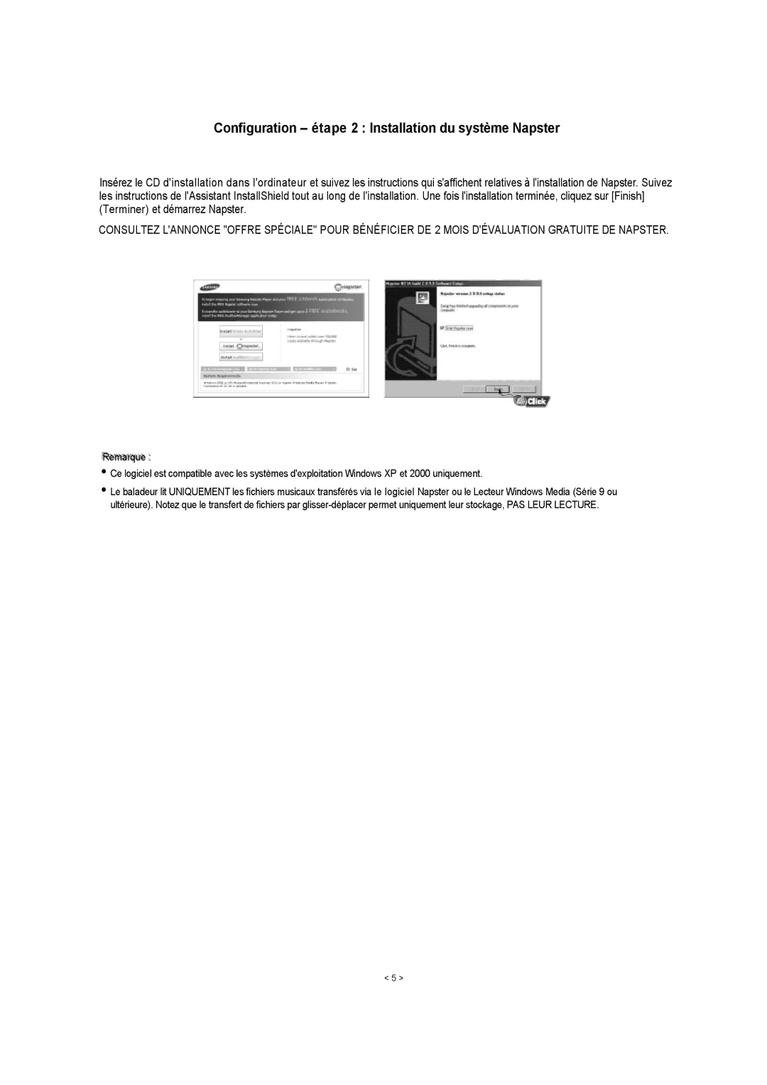 Samsung YH920GS2/ELS, YH920GS1/ELS manual Configuration étape 2 Installation du système Napster 