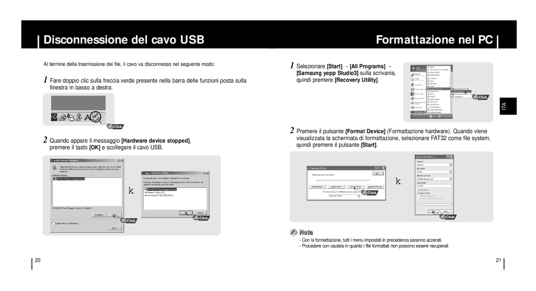 Samsung YH920GS2/ELS, YH920GS1/ELS manual Disconnessione del cavo USB, Formattazione nel PC 