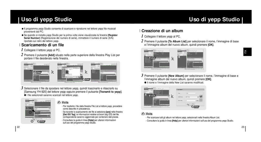 Samsung YH920GS1/ELS, YH920GS2/ELS manual Uso di yepp Studio, Scaricamento di un file, Creazione di un album 