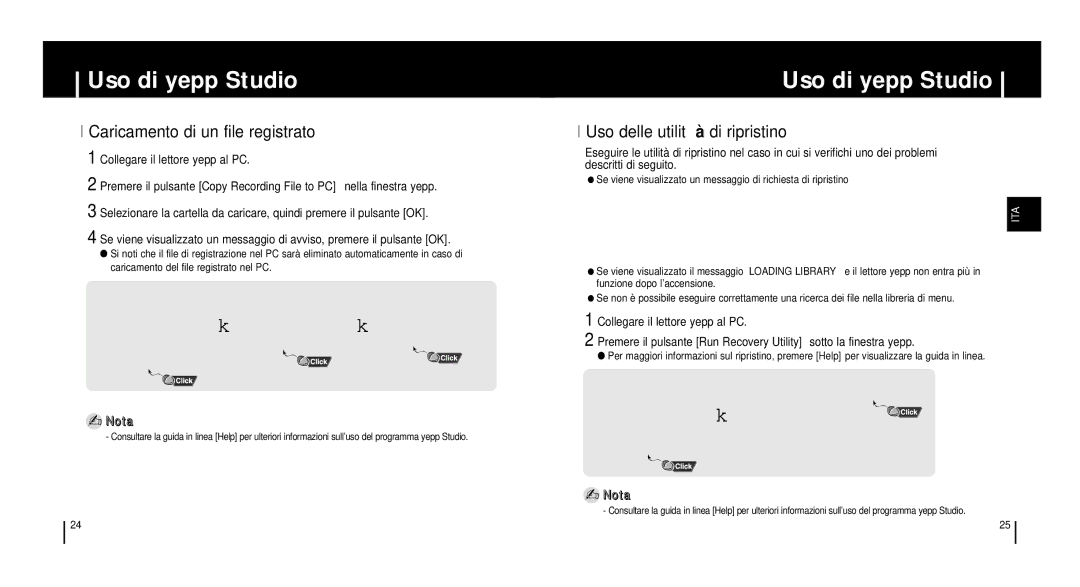 Samsung YH920GS2/ELS, YH920GS1/ELS manual Caricamento di un file registrato, Uso delle utilità di ripristino 