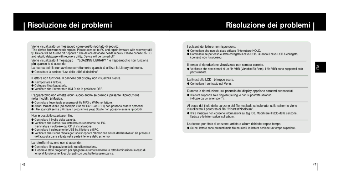 Samsung YH920GS1/ELS, YH920GS2/ELS manual Risoluzione dei problemi 