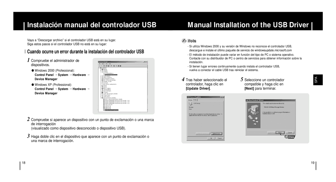 Samsung YH920GS2/ELS, YH-920GS Instalación manual del controlador USB, Manual Installation of the USB Driver 