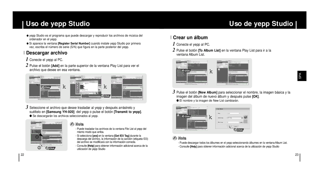 Samsung YH920GS2/ELS, YH-920GS manual Uso de yepp Studio, Descargar archivo, Crear un á lbum 