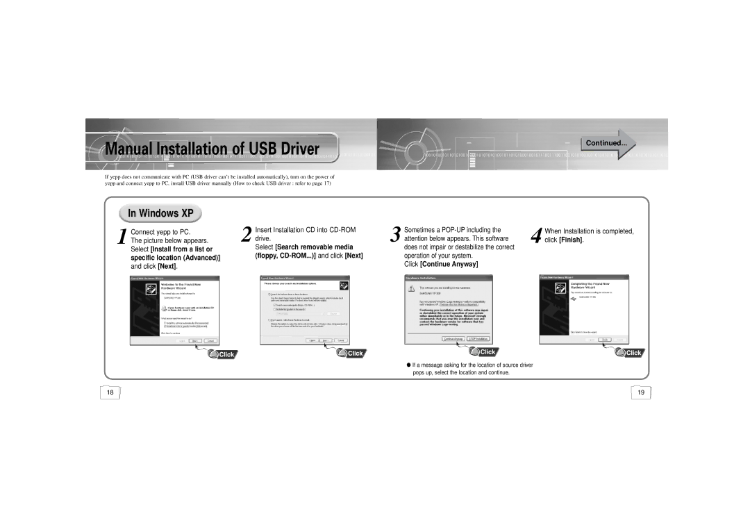 Samsung YP-300 manual Connect yepp to PC, Drive Picture below appears Select, Install from a list or Floppy, CD-ROM, Next 