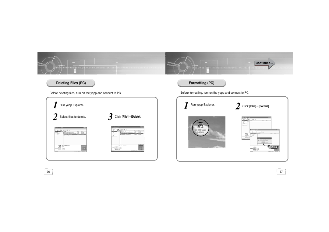 Samsung YP-300 manual Deleting Files PC Formatting PC 